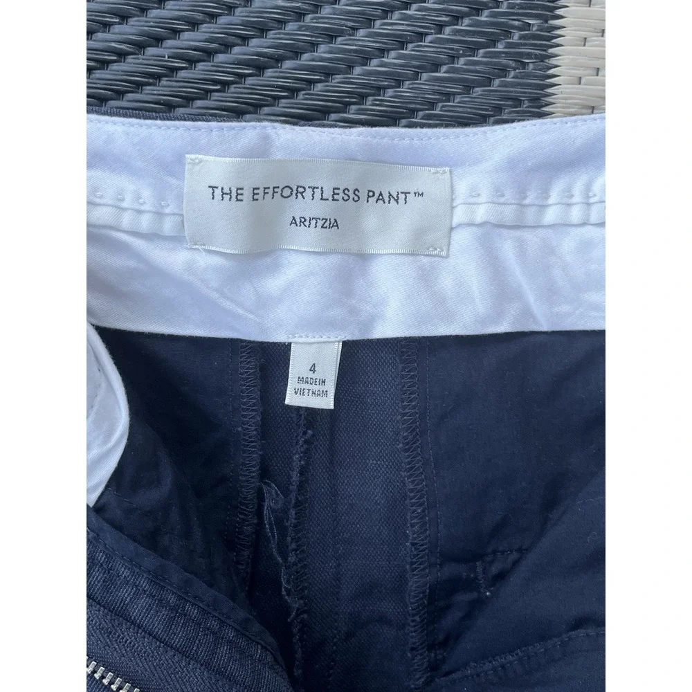 Aritzia Effortless Pant Blue Linen‎ Blend Wide Leg Cropped Trousers , Size 4